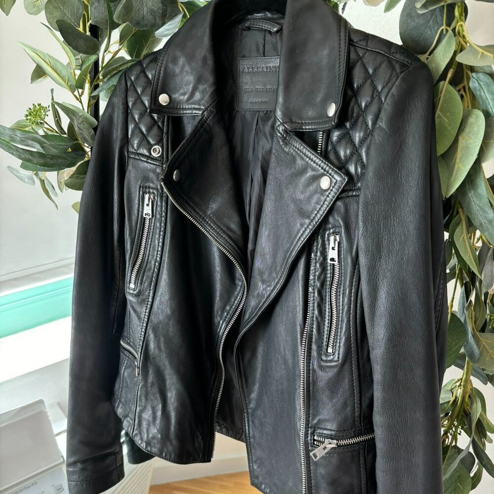 All Saints 100% Leather Black Jacket Size 2